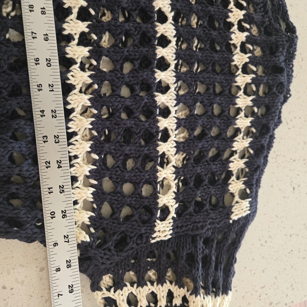 Arizona Jean Co Sweater Womens XL Crochet Navy Blue Cream Striped Open Knit - Picture 3 of 6